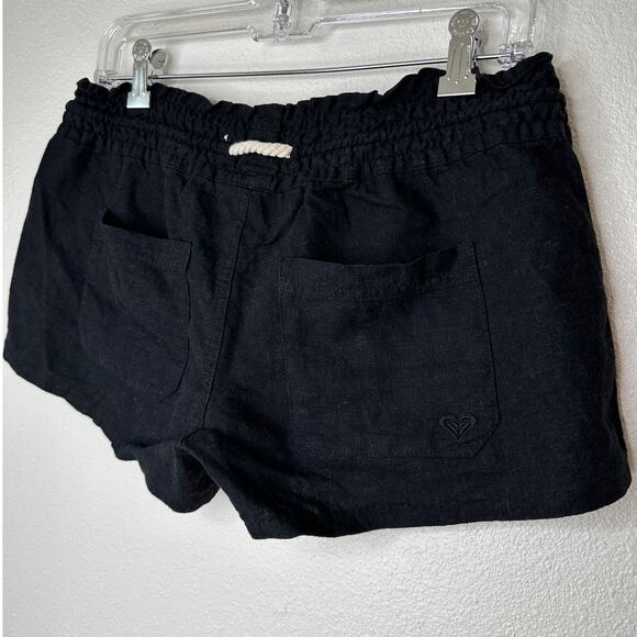 Roxy Oceanside Black Linen Elasticized Cream Rope Tie Shorts M - Picture 7 of 11